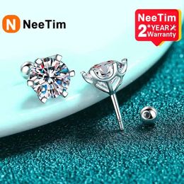 Oorbellen Neetim 8mm 2 Karaat Moissanite Stud Oorbellen voor Vrouwen Schroefdraad Oorstekers Sterling Sier Fijne Sieraden Pass Diamond Test