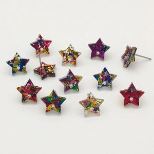 Oorbellen nieuwe aankomst!12 mm 100 stcs/lot Acryl starshape pailletten kleur oorbel studs voor oorbellen accessoires/onderdelen sieraden diy maken