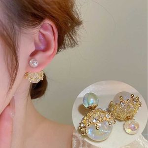 Boucles d'oreilles Nouveau élégant double face perle oreille boucles d'oreilles pour les femmes de luxe baroque perles boule de cristal boucle d'oreille de mariage bijoux cadeaux 230831