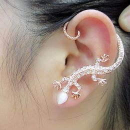 Oorbellen Nieuwe mode STRICESTONE EAR MANK EARRING Luxe rosé goudkleur overdreven gekko hagedissen oorbellen Elegante metalen kattenoorclip