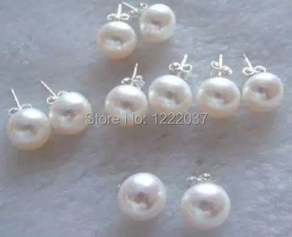 Pendientes Nuevos al por mayor Pearl de agua dulce natural White 78 mm 5 pares 925 Pendientes de sementales de plata esterlina