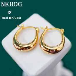 Pendientes Nkhog Real 18k Pendientes de aro de oro para mujeres Pure Au750 Trendy Ushape Accesorios de orejas vintage de lujo Regalización de joyería Fina