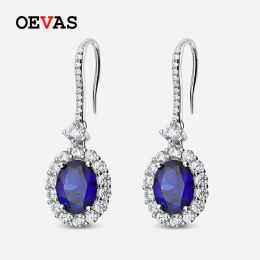 Boucles d'oreilles oevas 100% 925 argent sterling 7 * 9 mm boucles d'oreilles synthétiques ovales synthétiques pour les femmes scintillement de mariage finement cadeau