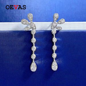 Oorbellen OEVAS 100% 925 Sterling Zilver Volledige High Carbon Diamond Feather Drop Oorbellen Voor Vrouwen Sprankelende Bruiloft Fijne Sieraden