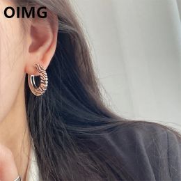 Earrings OIMG Silver Plated Vintage Zebra Tiger Pattern Round Disc Thai Silver Color Hoop Earring Jewelry For Women Party Jewelry