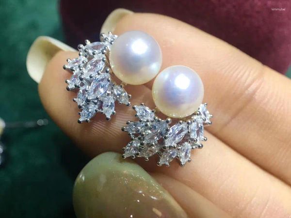 Pendientes Un par De circonitas y perlas blancas Flor Stud FPPJ Cuentas al por mayor para regalo de Navidad