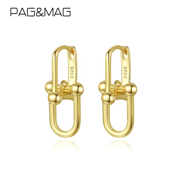 Boucles d'oreilles PAGMAG Designer Or 925 Boucles d'oreilles en argent 14K Chunky Fashion Bling Double Hoops Dangle Femme Party Casual Ear Ring Bijoux