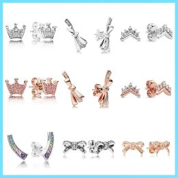 Boucles d'oreilles PAN S925 SERRING SILP CRISTAL CRISTAL Magnolia Crown Boucles d'oreilles Tempérament Fresh Temperament pour femmes