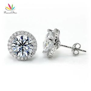 Boucles d'oreilles paon étoile Halo boucles d'oreilles solide 925 argent Sterling 2 carats coupe ronde mariée demoiselle d'honneur bijoux CFE8102