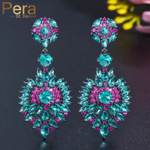 Boucles d'oreilles pera conception exclusive bleu clair cz cristal esthétique longue chute d'eau boules d'oreilles pour la mode femelle bijoux bohème e559