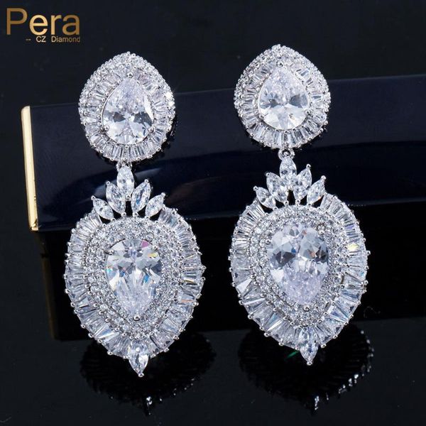 Boucles d'oreilles Pera luxe cubique zircone pierre indienne femmes grandes longues boucles d'oreilles pendantes de mariage Costume bijoux pour les mariées E142