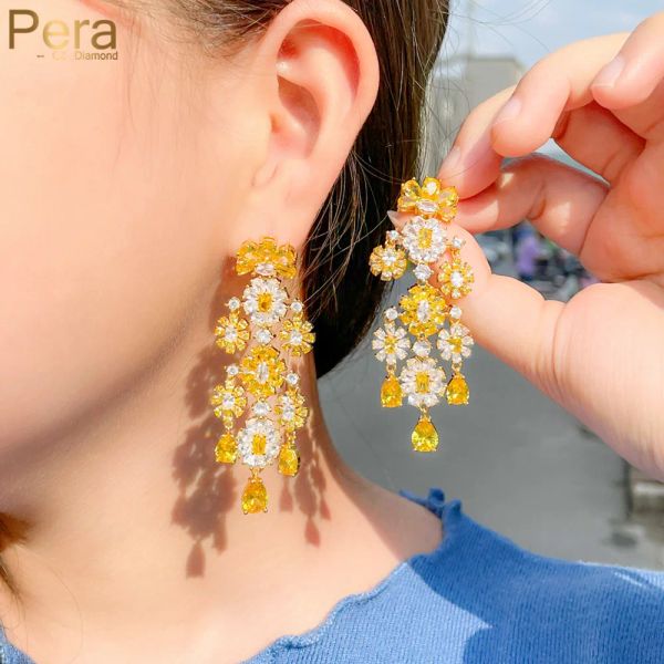 Pendientes Pera impresionante amarillo druzy cz color blanco color blanco colgante colgante participación de la fiesta pendientes para mujeres joyas finas e839