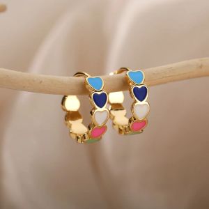 Oorbellen roze email Hart hoepel oorbellen voor vrouwen 2023 Trend Vintage Gold vergulde roestvrijstalen oorbellen Luxe sieraden Aretes Mujer