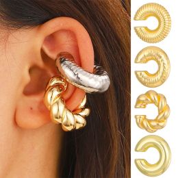 Boucles d'oreilles punk épais martelés cercle rond Clip de boucle d'oreille pour femmes non perçaient en or c