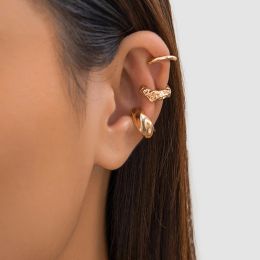 Pendientes Purui Fashion Geométrico Ear Pendientes para mujeres 3pcs/Set Metal Chunky No Piercing Clip Pendientes Damas Party Girls Jewelry
