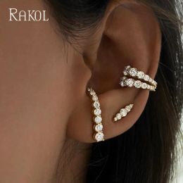 Oorbellen rakol mode geometrische kubieke zirconia clip oorbellen voor vrouwen nieuwe ins simple ushaped zonder doorboorde oren sieraden re2756