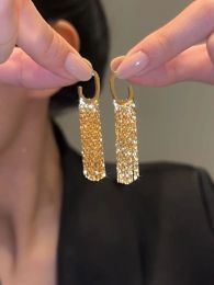 Oorbellen retoucheren wangen feestmode lange tassel drop oorbellen voor vrouwen zilveren hangende benbang goud glanzende bruids bruidshuwelijk sieraden