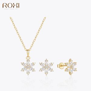 Oorbellen ROXI 925 sterling zilver 3 STKS Winter Sneeuwvlok Zirkoon Stud Oorbel met hanger ketting Set Verlovingsfeest Sieraden Kerstmis