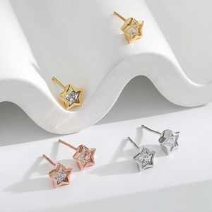 Oorbellen S925 Sterling Silver Hypoallergeenic Pentagonal Dames Stud Earrings Palace Barok Rose Gold Meteoor Flower Pentagram Star Stud -oorbellen