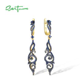 Oorbellen Santuzza 925 Sterling zilver bungelende ombre oorbellen voor vrouwen blauwe spinel /nano kubieke zirkonia lange lineaire fijne elegante sieraden