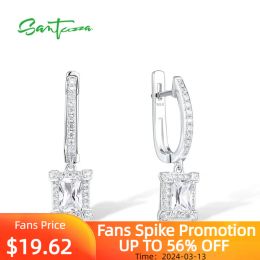 Boucles d'oreilles Santuzza 925 Boucles d'oreilles en argent sterling pour les femmes blanches en zircone solitaire de mariage classique fine bijoux de luxe