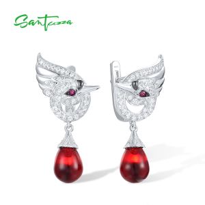 Boucles d'oreilles Santuzza Authentic 925 Boucles d'oreilles en argent sterling pour femmes blancs blancs en verre rouge créé