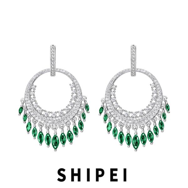 Boucles d'oreilles SHIPEI SOLID 925 STERLING Silver Marquise Cut Emerald Sapphire Ruby Gemstone Hoop Boucles d'oreilles Boucles d'oreilles