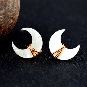Oorbellen zilver goud halve maan sieraden ins mode natuurlijke pearly shells 15mm oorbellen handgemaakte maan oorbel sieraden groothandel
