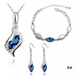 Oorbellen zilveren sieraden sets hot koop kristal oorbellen hanger kettingen armbanden set voor vrouwen meisje partij geschenk mode-sieraden groothandel