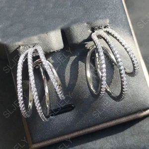 Boucles d'oreilles Sljely Fashion S925 Sterling Silver Divind Triple Hoop Moucles d'oreilles pavées Zirconia Octobre Nouvelles femmes Brand de luxe Bijoux monaco