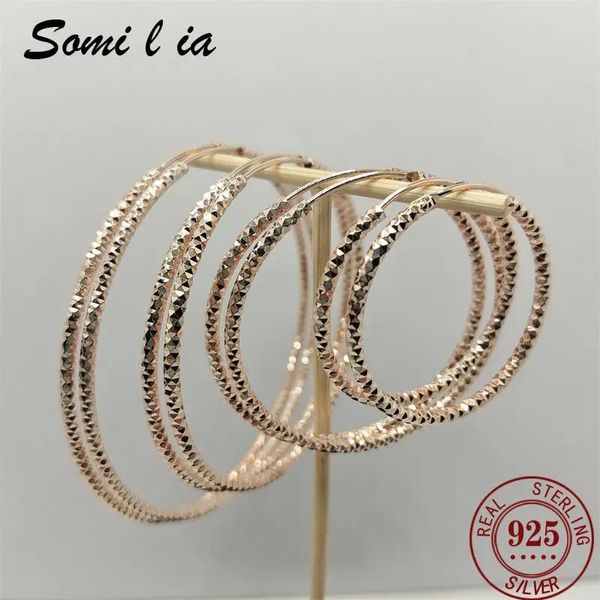 Pendientes Somilia Pendientes redondos de plata de ley 925 para mujer Pendiente de aro de oro rosa con piercing circular grande Proveedores Dropship con regalo