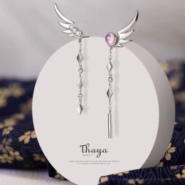 Boucles d'oreilles Thaya Tassel Couleur en argent boucle d'oreille bouche argent aiguille argent plume cristalline oreille japonais femme élégante fête des oreilles fine bijoux