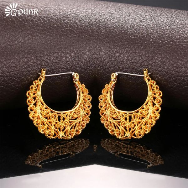 Boucles d'oreilles cerceau épais boucles d'oreille pour les femmes boucles d'oreilles en or Aros remplies d'or.