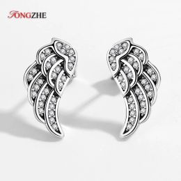 Boucles d'oreilles tongzhe cadeau de mariage authentique 925 argent sterling vintage plume long mousses d'oreilles pour femmes ailes d'ange bijoux brincos