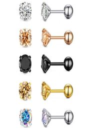 Boucles d'oreilles tragus lage zircon oreille étalon rond Crystal 316l en acier inoxydable AB Or osse nail clair Cz 4 mm rose or noir fashio9731610