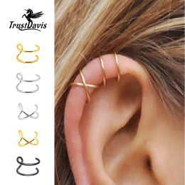 Oorbellen Trusta 100% 925 Sterling zilver gecontracteerde twist ear manchet clip op oorbellen voor vrouwen meisje zonder piercing oordingen sieraden da457