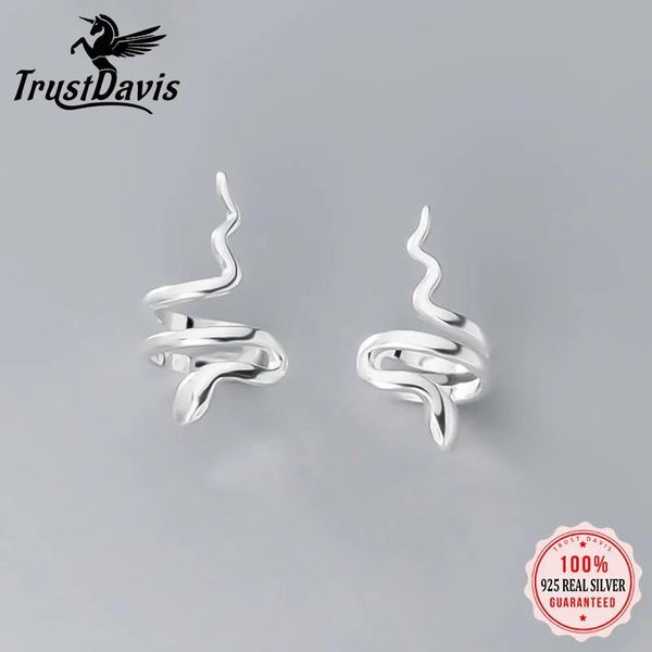 Boucles d'oreilles TrustDavis réel 925 en argent Sterling serpent oreille manchette pince sur boucles d'oreilles femmes mode fille sans Piercing boucles d'oreilles bijoux DS1135