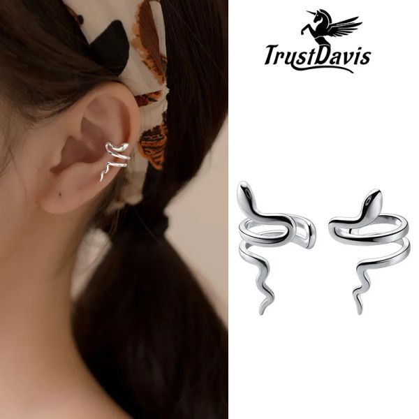 Boucles d'oreilles Trustdavis Real 925 STERLING Silver Fashion Sweet Snake Ear Cuff Cuff sur les boucles d'oreilles Femmes Bijoux d'anniversaire de mariage DS1135