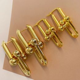 Boucles d'oreilles ubestnice femmes mode de mode réalité 18k bijoux en or jaune massif au750 géométrique u forme de forme en chevaux