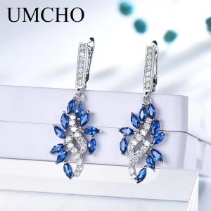 Boucles d'oreilles Umcho Blue Sapphire Drop Boucles d'oreilles pour femmes authentique 925 Sterling Silver Gemstone Septembre Gemstone Birthday Party Gift for HE