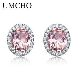 Boucles d'oreilles UMCHO solide 925 boucles d'oreilles en argent Sterling pour les femmes Rose Rose saphir Morganite boucles d'oreilles de mariage bijoux de fiançailles cadeau