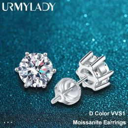 Boucles d'oreilles URMYLADY 2ct Moissanite boucles d'oreilles pour femmes hommes laboratoire diamant plaqué or blanc 925 en argent Sterling boucle d'oreille de luxe bijoux fins