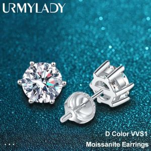 Oorbellen URMYLADY 2ct Moissanite oorbellen voor dames heren Lab Diamond Wit verguld 925 sterling zilver Stud Earring Luxe fijne sieraden