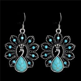 Boucles d'oreilles vintage 100% 925 boucles d'oreilles de forme de paon argent pour femmes bijoux bohèques tubétains turquoises enracine