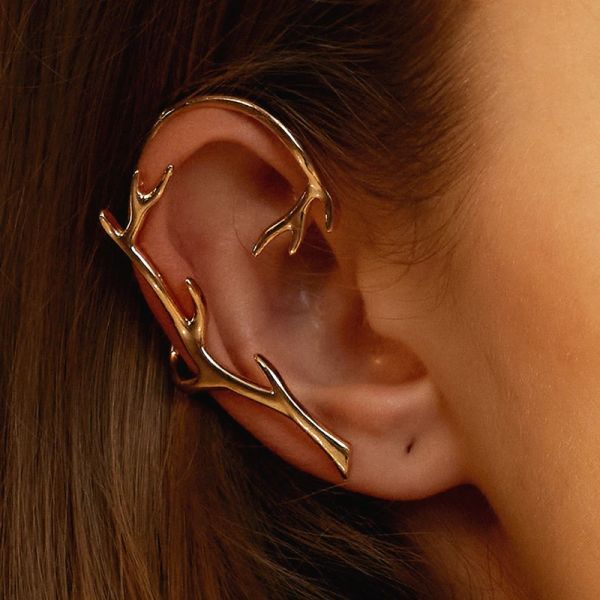 Boucles d'oreilles vintage gold couleur métal mire d'oreille en bois de fourchette d'oreilles à elfe non perforée