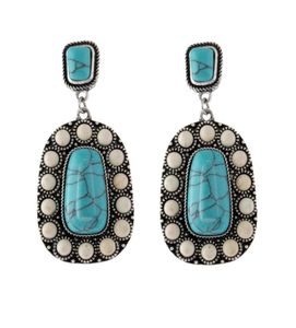 Oorbellen vintage witte kleine kraal vierkante steen lange oorrang etnische natuurlijke blauwe turquoises bengelen voor vrouwen mode boho sieraden 87617114