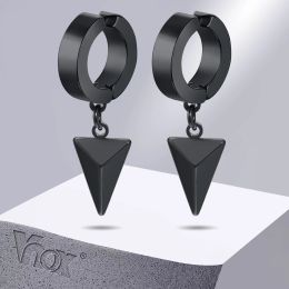 Pendientes Vnox Geométrico Geométrico 3D Triángulo sólido Clips para hombres Regalo de joyería, Anti Allergy Acero inoxidable Huggie Hoops