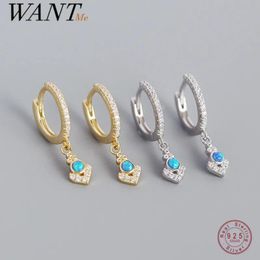 Boucles d'oreilles WANTME 925 argent Sterling bohème bleu opale Zircon pendentif boucles d'oreilles pour les femmes mode rétro européen ancre Hughies bijoux