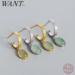 Boucles d'oreilles WANTME 925 en argent Sterling mode européenne naturel vert Aventurine pendentif boucles d'oreilles pour les femmes exquis bohème bijoux