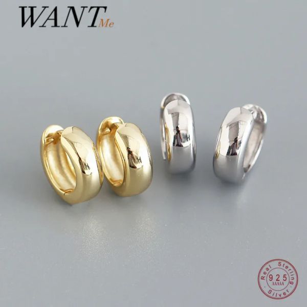 Pendientes WANTME Punk Rock Minimalista Oro Brillante Oreja Redonda para Mujeres Hombres Genuino Plata de Ley 925 Fiesta Moda Pendiente Joyería